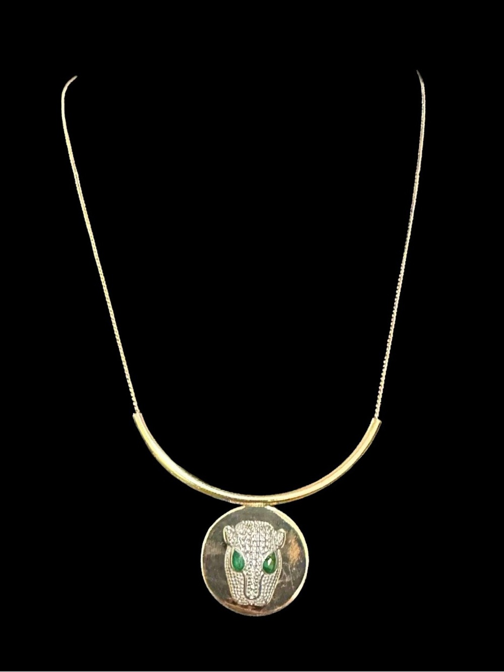 Gold-Tone Pendant Necklace with Green Gem Accent